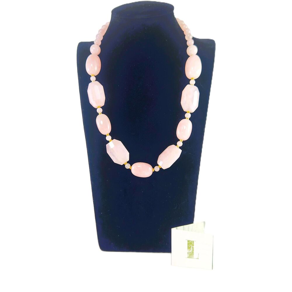 Chunky Rose Quartz Bead Necklace Pink Heart Stone - Lee Sands Jewelry + Gift Box